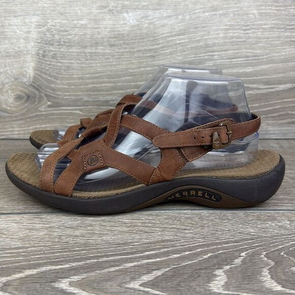 Merrell Terrain Ari Lattice J36612 Women’s Sz 9 Agave Brown Leather Strap Sandal - Picture 3 of 14